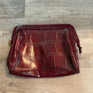 Lancome Burgundy Crocodile Embossed Makeup bag